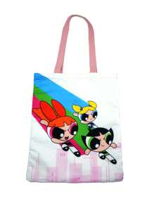 THE POWERPUFF GIRLS Cartoon Style Angel Cop Canvas Shoulder Bag, Cute Fashion Tote Handbag For Girls