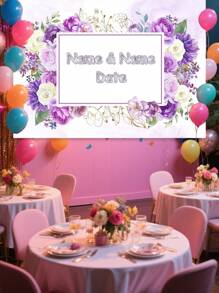 1pc Customizable Purple Floral Background, Romantic Engagement Wedding Anniversary Bridal Party Decoration Prop