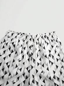 Shorts casuales de verano para hombres con bolsillos con cordón, estampado geométrico y floral menudo