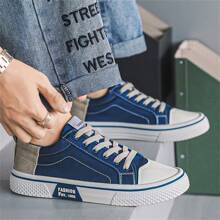 Men's Casual Canvas Sneakers - Breathable, Low-Top Lace-Up Shoes With PVC Sole, Fashionable Blue And White Design For Casual Attire