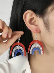 1 par de pendientes casuales con gota de color bandera de EE. UU. y estrella de acrílico para mujeres y niñas, accesorios patrióticos para el Día de la Independencia