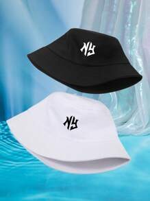 2-Pack Colorful Unisex NY Letter Pattern Couple Fisherman Hats, Suitable For Outdoor Travel, Beach Vacation, Sun Protection, Suitable For Festivals And Casual Fashion Matching, Best Halloween Holiday GiftMen's Sun Hat Summer Hat, Suitable For Summer Outdoor Activities Such As Hiking And Fishing
