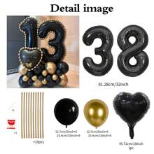 43pcs Black Number Column Balloon Set, Includes 32 Inch (81.28cm) Black Number Foil Balloons, Black & Metallic Gold Round Latex Balloons, Suitable For Anniversary, Birthday Decorations, Brides, Wedding Decor, Graduation, Festivals, Party Decor