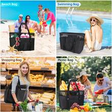 NEWHEY XXL Size Beach Bag, Family Zipper Beach Bag, Large Mesh Beach Bag For Women, Shopping Tote, Foldable Shoulder Bag, Toiletry Bag, Beach Travel Toy Storage Bag, Gym Bag - Multicolor - View 9