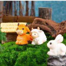A Cute Resin Micro Landscape Ornament Featuring Animal Figurines Like Puppy, Piglet, And Lamb