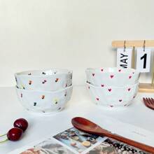 1pc Ins Style Hand-Painted Mini Heart Shaped Ceramic Bowl, Retro Ditsy Floral Pattern 5 Inch Dessert/Snack/Cereal Bowl, Elegant 370ml/12.5oz,School Supplies