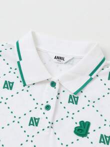 Annil Summer Children's Clothing, Girls, Middle And Large Children's Collared Short-Sleeved Dress - Green and White - View 3