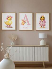 3pcs Frameless Personalized Custom Kids Room Decoration Painting, Little Yellow Duck Teen Room Decoration, Pink Duck Girl Room Decoration Photo Frame, Girls Kids Room Decoration Poster, Wall Art Picture Kids Bedroom Home Decoration Back To School - Multicolor - View 5