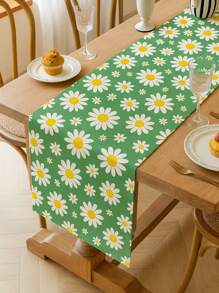 1 Stück Tischläufer mit Blumendruck für Frühling & Sommer | Gänseblümchen & Wildblumen Muster | Dekoration für den Esstisch