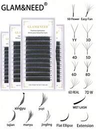 GLAM&NEED 10 Rows C-Curl Automatic Blooming W-Shape 3D/4D/5D/6D/7D/8D/YY/6D Mink Lashes/Wet Lashes/5D Flower/Flat Oval/Easy Fan/Eyelash Extension/Jingling/Manyu/Xingyu/Yuyi/Tajian/8D R/U-YY/3D Brown/4D Brown/5D Brown Pre-Made Fan Lashes, Quick Lash Extension, Natural Soft & Fluffy