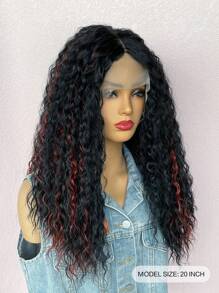 Black Highlight Red Kinky Curly Wig 13 * 4 * 1T Lace Synthetic Wigs