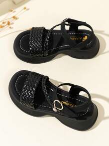 1 Pair Flat Sandals, Casual Comfortable Soft-Sole Girls' Summer Outdoor Sandals, School Style Hook-And-Loop Closure Girl Sandals