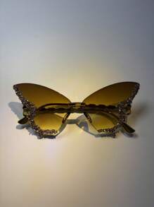 1/2 Paar modische Schmetterlingsform Großer Rahmen Dekorationsbrille, geeignet für Bälle, Modeschauen, Frauenbrille mit Diamanten verziert, Partybrille und Reise