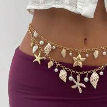 1pc Bohemian Beach Shell Waist Chain, Elegant Sexy Metal Waist Chain - Fashionable Body Jewelry, Fits Dresses & Pants, Perfect For Casual Wear, Metal Circular Ring Waist Chain, Simple And Fashionable Body Chain
