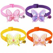 4 件装幼犬领结带铃铛双层蝴蝶结狗领结可调节可爱狗领结宠物美容狗狗配件 - 彩色 - 查看 4