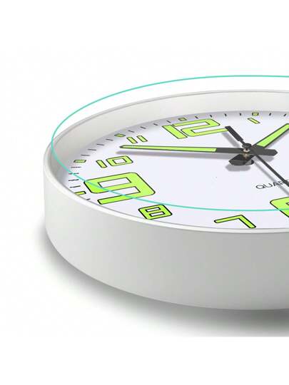 1pc Moderne Luminous Wand Clock, 8/10/12 Inch Round Quiet Japanese Quartz Movement Sleek Zwart Groen Glow Digital Display Living Room, Bedroom, Dining Area Outdoor Battery Operated (AA Not Included), Klok Room Home Back To School Supplies view 8