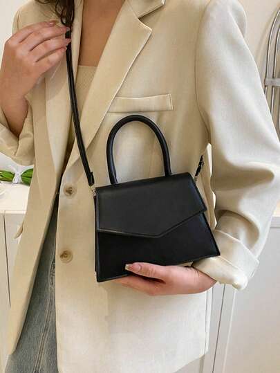 Chic minihandväska, modeväskor, minimalistisk axelväska med klaff, avslappnad liten fyrkantig axelväska i enfärgad