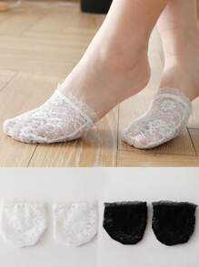 1 Pair/2 Pairs Women's Solid Color Lace Non-Slip Invisible Toe Socks, Suitable For Daily Wear
