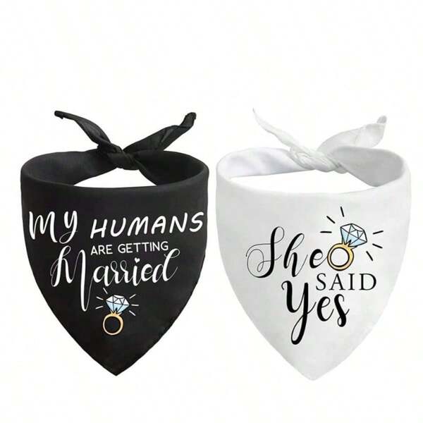 2pcs My Humans Are Getting Married She Said Yes Dog Bandana Set For Wedding Engagement Announcement Photo Props Bridal Shower Dog Wedding Outfit Bride To Be Gift Present