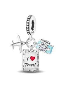 1Pc Fashionable 925 Sterling Silver Round-The-World Traveller Aircraft Charm Bead Fit For Women Bracelets Bangles DIY Jewelry Making And Daily Outfit Matching Jewelry Decoration For Girls
