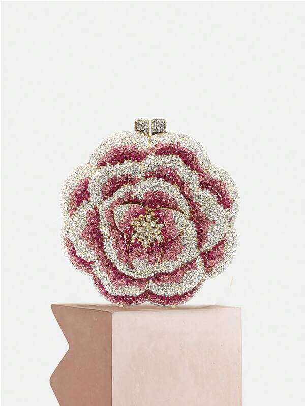 Mini Elegant Clutch Bags Rhinestone Flower Design Evening Purses For Party&Prom,Luxury Metal Crystal Handmade Clutch Bags For Women,Rhinestone Dinner Clutches Novelty/Glitter Handbags For Wedding Bride,Best Gifts For Her