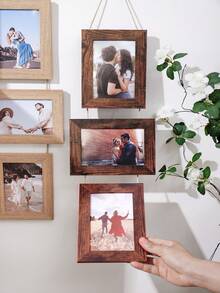 1 件复古木质 6 英寸 2 合 1、3 合 1、4 合 1 创意多相框，可挂在墙上，适用于卧室、客厅、办公室 - 彩色 - 查看 6