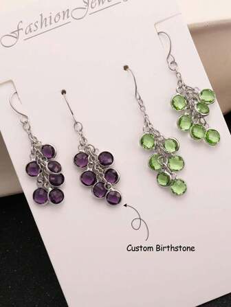 Customizable 12 Month Birthstone Earrings For Women / Ladies, Bohemian Long Dangle Earrings,Versatile Vacation Style Jewelry, Best Gift For Mom / Grandma