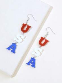 1 par de pendientes casuales con gota de color bandera de EE. UU. y estrella de acrílico para mujeres y niñas, accesorios patrióticos para el Día de la Independencia
