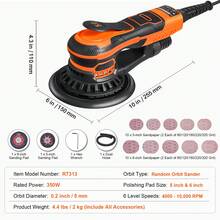 Random Orbital Sander 5 & 6-Inch, 350W Brushless Orbital Sander, 10,000 PRM 6 Variable Speed Electric Palm Sander With 20PCS Sandpapers, Dust Connector & Hose For Woodworking Detailing Sanding - 查看 7