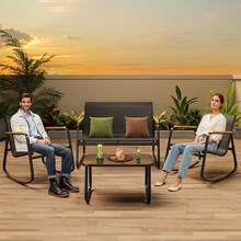 4-Piece Outdoor Patio Furniture Set, All Weather-Resistant Textile Fabric Outdoor Conversation Set With Coffee Table, Patio Rocking Chairs For Lawn, Balcony, Poolside,Outdoor Furniture - Black - View 11