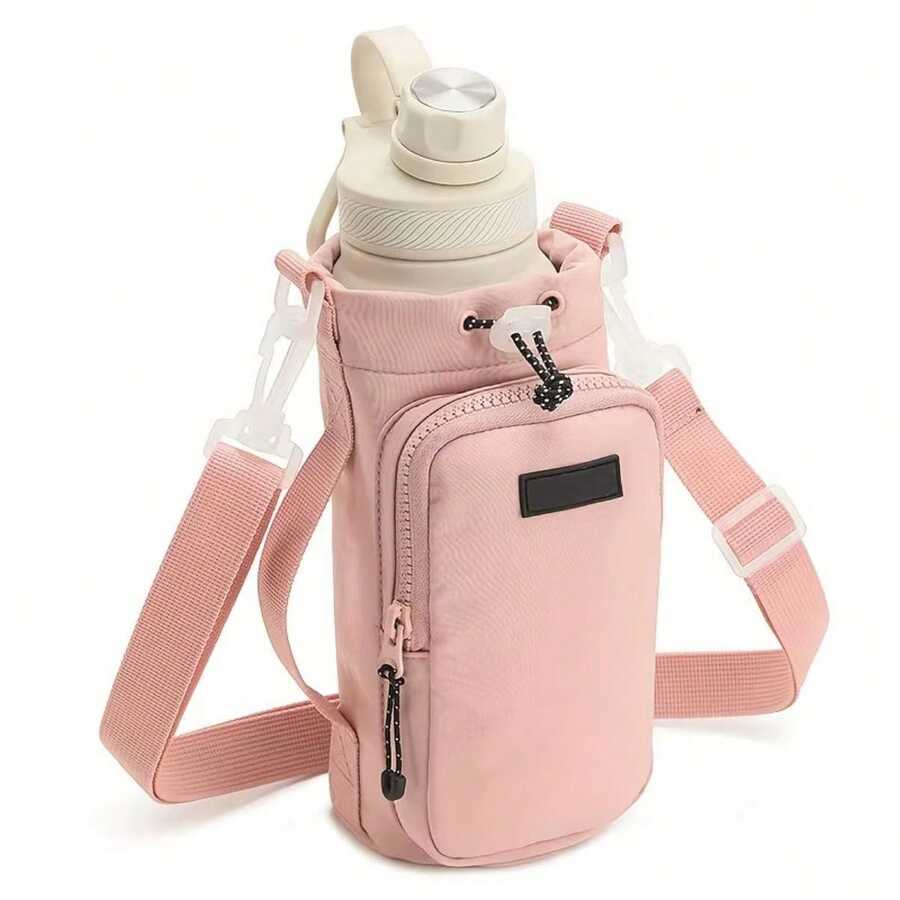Crossbody Bag Case For Water Bottle Durable, Stylish And Functional Bottle Holder Bag Ideal For Walks, Tours, Gym, Trails, Travel, Biking, Work And Daily Use Practical And Modern Accessory To Carry Your Bottle With Comfort And Style Bag With Adjustable And Adjustable Strap, Reinforced Fabric And High Quality Waterproof Material Compact And Lightweight, Perfect For Outdoor Activities Or Everyday Life Modern Design Casual Sporty And Urban Style, Perfect For Fitness And Streetwear Looks - 淺粉色 - 查看 1