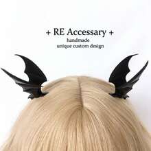 Horquilla gótica con alas de para Cosplay, tocado de demonio, cuernos Harajuku, pinza para el pelo de plumas bordadas, accesorios de Anime - Rosa - Ver 7
