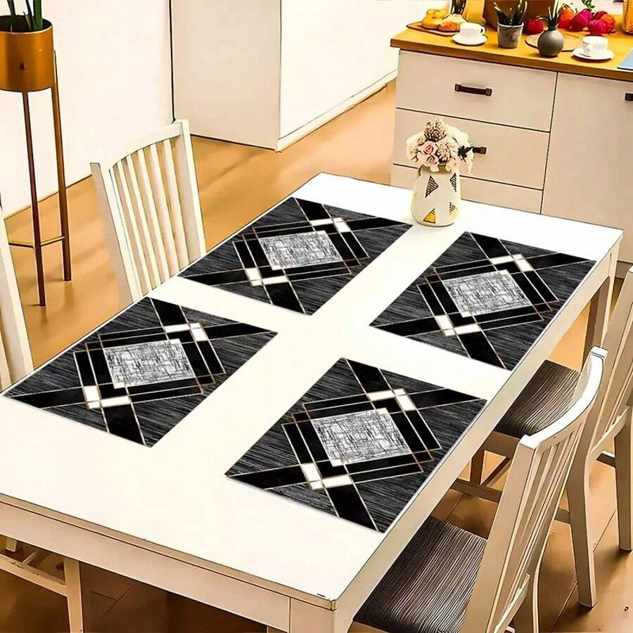 1/2/4/6/8 Pieces Luxury Placemat Set - Designed With Bright Red Abstract Geometric Patterns, Desktop Decoration, Daily Tablecloth Table Mats, Coasters, Suitable For Holiday Party Decoration, Coffee Table And Home Decoration, Kitchen Table And Room Decoration Accessories, Dining Table Decoration, Restaurant Company Gatherings