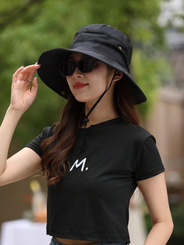 1 Stück unisex Fischerhut, breite Krempe, atmungsaktiv, UV-Schutz, Kordelzug, geeignet für Frühling & Sommer