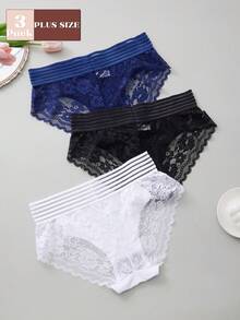3 szt. Plus Size Damskie koronkowe majtki, wygodne, oddychające, pełne pokrycie, odpowiednie do domu, na imprezę, wesele - Wielokolorowe - Zobacz 3