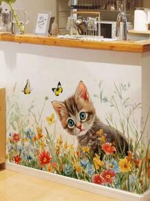 1 Set Cartoon Animal Wall Stickers, Rabbit, Floral, Cat Decals, For Children's Room, Living Room, Bedroom, Study