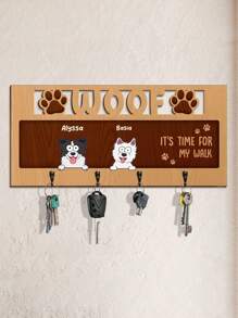 Llavero de madera personalizado con el logotipo de la raza de perro y el nombre de la mascota. Llavero de madera personalizado, soporte para llaves de mascota personalizado, almacenamiento de llaves de entrada para amantes de los perros, ganchos montados en la pared personalizados