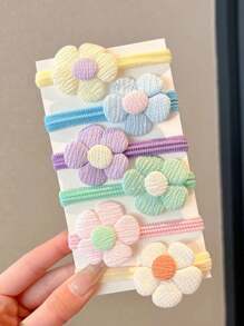 2PCS Girls Hair Ties With Floral Bow Decor, Pastel Candy Colors High Elasticity Hair Bands For Ponytails, Soft Terry Cloth Scrunchies|Hair Rings For Home, Travel, Party, Vacation Rubber Bands &Hair Accessories ,Colors Randombathroom Decor Summer