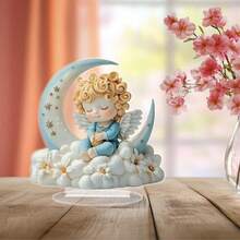 Placa decorativa plana 2D de ángel en forma de media luna de acrílico, de una sola pieza, con soporte - Decoración interior/exterior para festividades, adecuada para Halloween, Pascua, Día de la Madre, Día del Padre, San Patricio - Decoración para el hogar, oficina, cafetería, sin necesidad de electricidad, arte de pared de oficina | Decoración | Patrón de ángel, Decoración de Halloween, plano 2D
