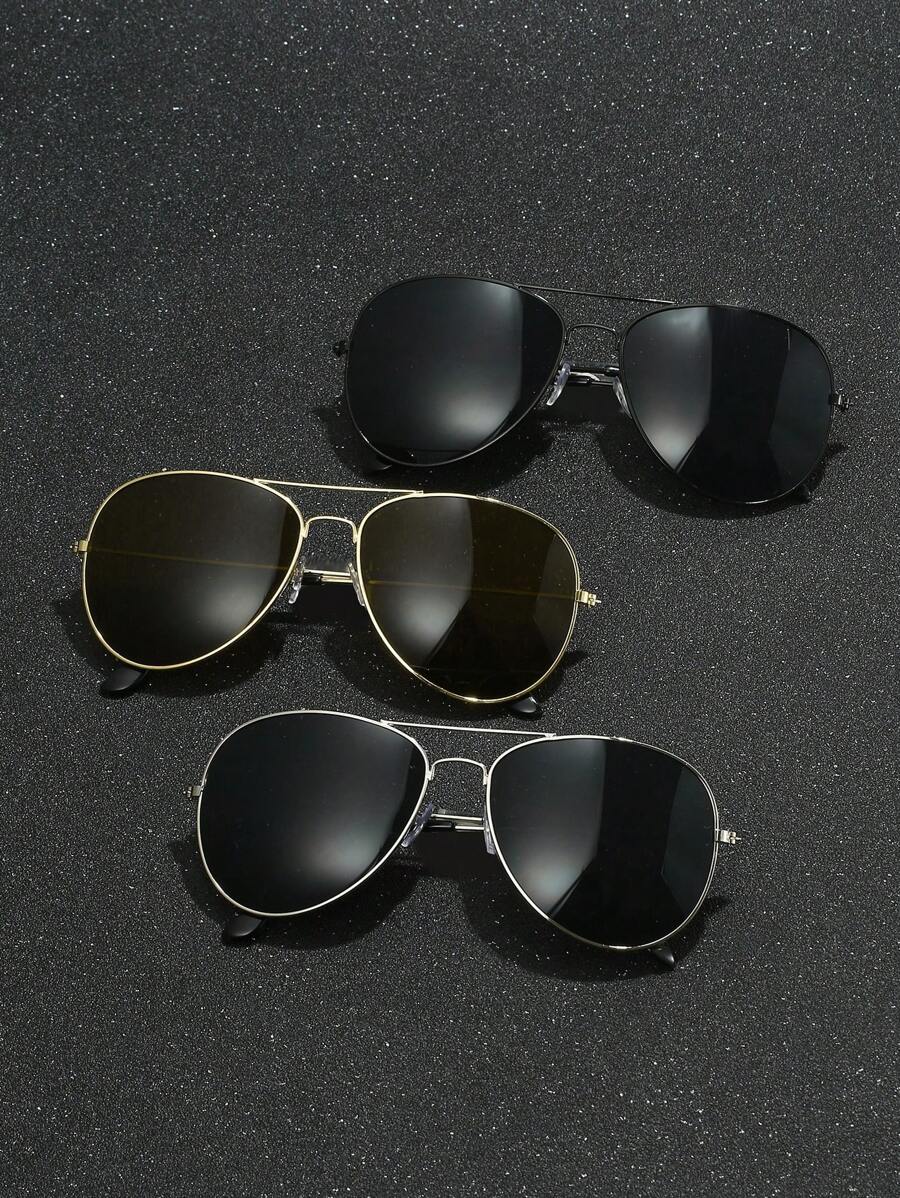 3pcs Men's Metal Frame Aviator Style Glasses, Daily Wear, Travel, Cycling, Fashionable Accessory