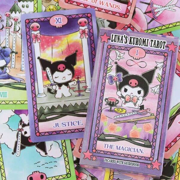 Sanrio 1 Set de tarjetas de tarot Kuromi (78 tarjetas clásicas) - Tarjetas mini de oráculo portátiles para principiantes, juego de adivinación de la fortuna, regalo significativo para fanáticos de Kurumi y entusiastas del tarote