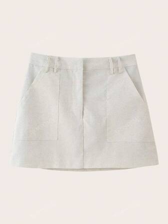 Casual Solid Color Pocket Decorated Mini Skirt, Spring/Summer
