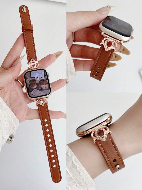 1 pieza Correa de reloj para de moda para mujeres, con corazón de metal enchapado en oro rosa y con diamantes, compatible con Series Ultra/SE/1-10, se ajusta a tamaños de 38/40/41/42/44/45/46/49mm