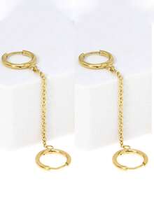 1 對時尚鏈條和圓形設計不銹鋼耳環適合女士日常佩戴 - 金黃色 - 查看 21