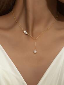 1PC 925 Sterling Silver Y Shaped Pearl Drop Chain Pendants Necklace Fine Jewelry Gift For Women Daily Wear Wedding Party Engagement Valentine's Day