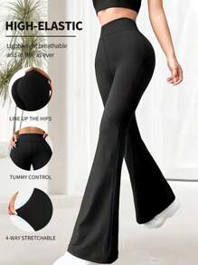 Pantalones casuales tipo leggings de cintura alta, pantalones deportivos de verano de pierna ancha para yoga, running y entrenamiento, con pernera acampanada, cintura elástica y elásticos, pantalones de trabajo elásticos