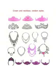 Set Of 66 Doll Accessories, Including Clothes, Skirts, Shoes, Hanger, Handbag, Necklace, Crown (Dolls Not Included) Style Random, Holiday Gifts