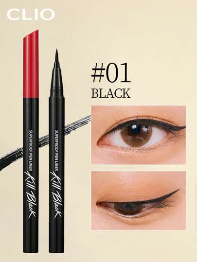 Clio K-Beauty SUPERPROOF STIFT-LINER TÖTE SCHWARZ Pinsel Eyeliner, flüssiger Liner-Stift, Eyeliner-Stift, intensive Farbe, glatter Tintenfluss, schnell trocknend, wasserfest und schweißresistent, tägliches Make-up, koreanisches Make-up