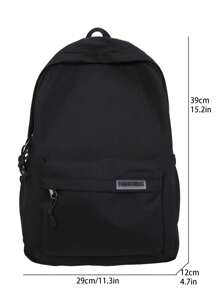 Mochila grande de estilo colegial casual e minimalista com vários bolsos e logotipo em letra, adequada para compras, transporte, passeios, viagens e escola