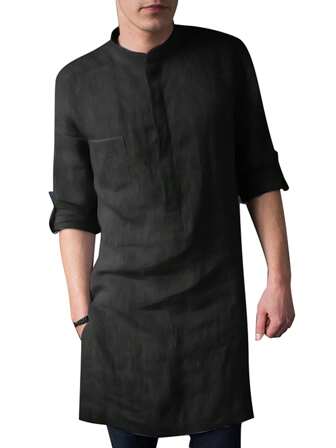 INCERUN Men Buttons Long Sleeve Kurta Shirt Blouse Henley Shirts Islamic Muslim Thobe Kaftan Tunic Tops